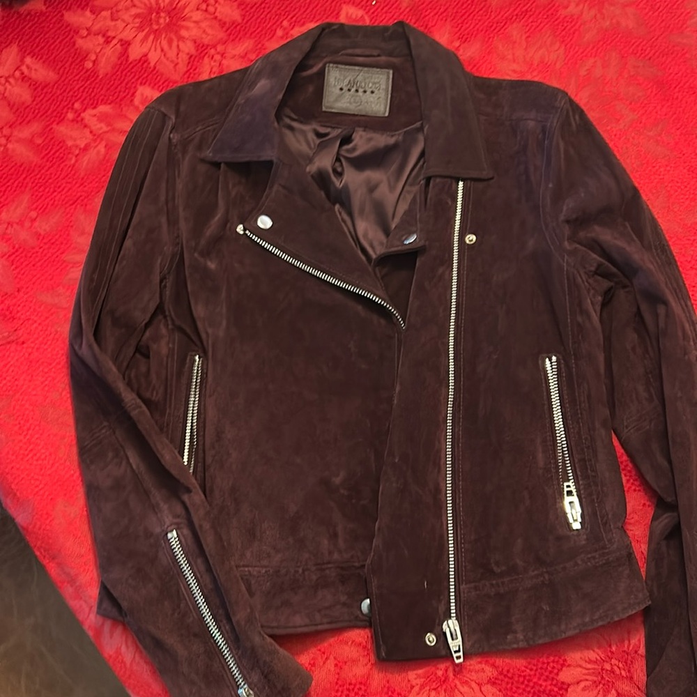 Blank NYC plum suede motorcycle jacket